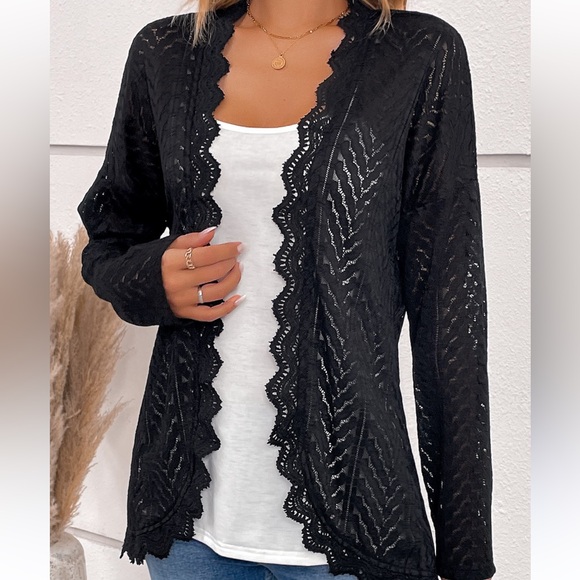 INC International Concepts Sweaters - INC International Concepts Black Lace Cardigan